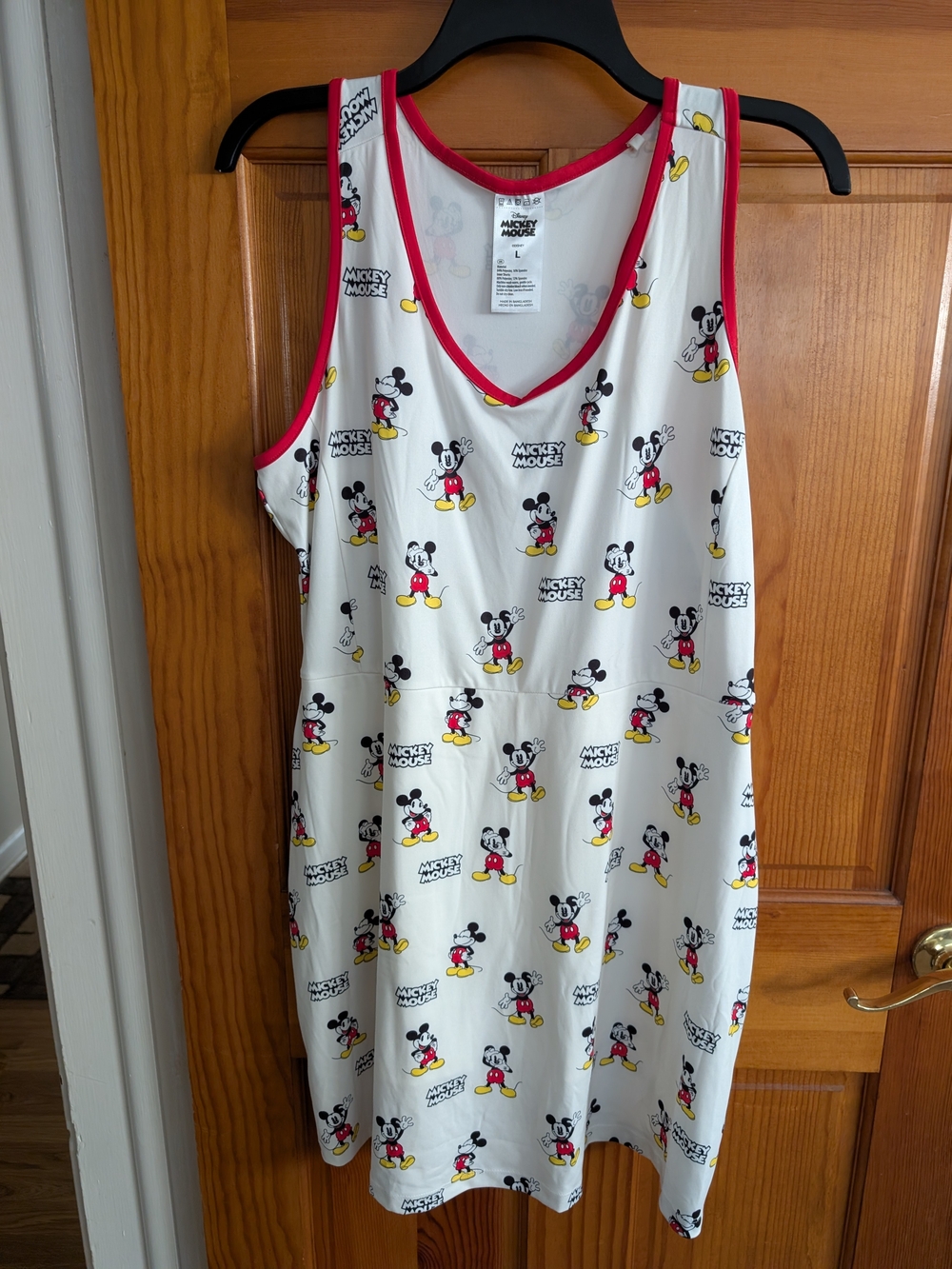 Disney White Mickey Mouse Print Tank Athleisure with Red Trim